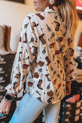 Western Fashion Print Button Up Casual Shirt