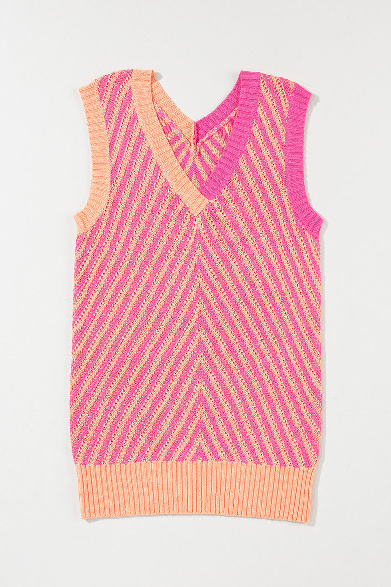 Contrast Chevron Knit V Neck Sweater Vest