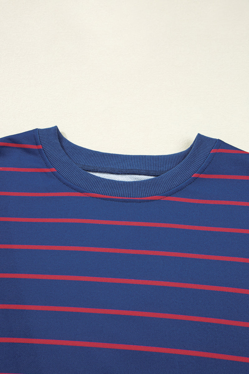 Stripe Stylish Overlap Detail Drop Shoulder Pullover Sweatshirt