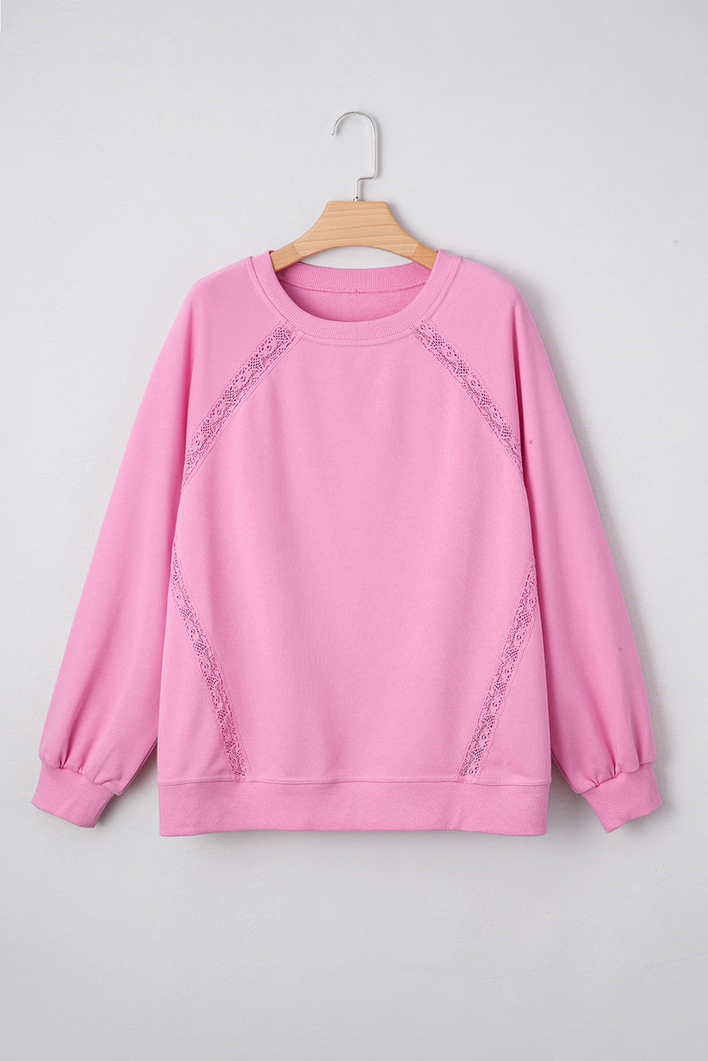 Lace Patched Raglan Sleeve Loose Fit Sweatshirt