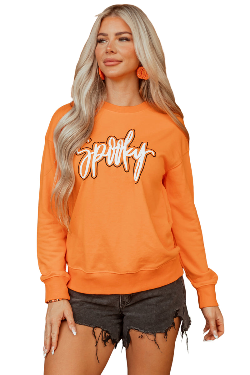 Spooky Graphic Halloween Crew Neck Holiday Sweatshirt