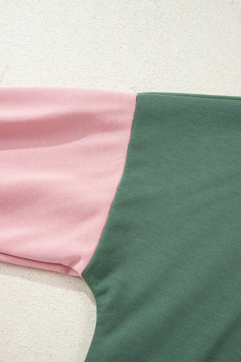 2pcs Color Block Pullover Loose Pant Set