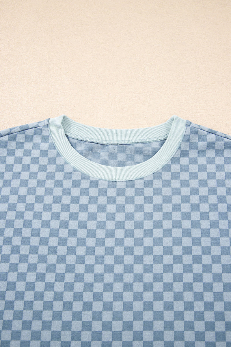 Checkerboard Long Sleeve Pullover and Shorts Set