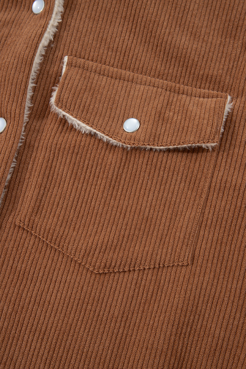 Fleece Lined Buttoned Flap Pockets Corduroy Jacket