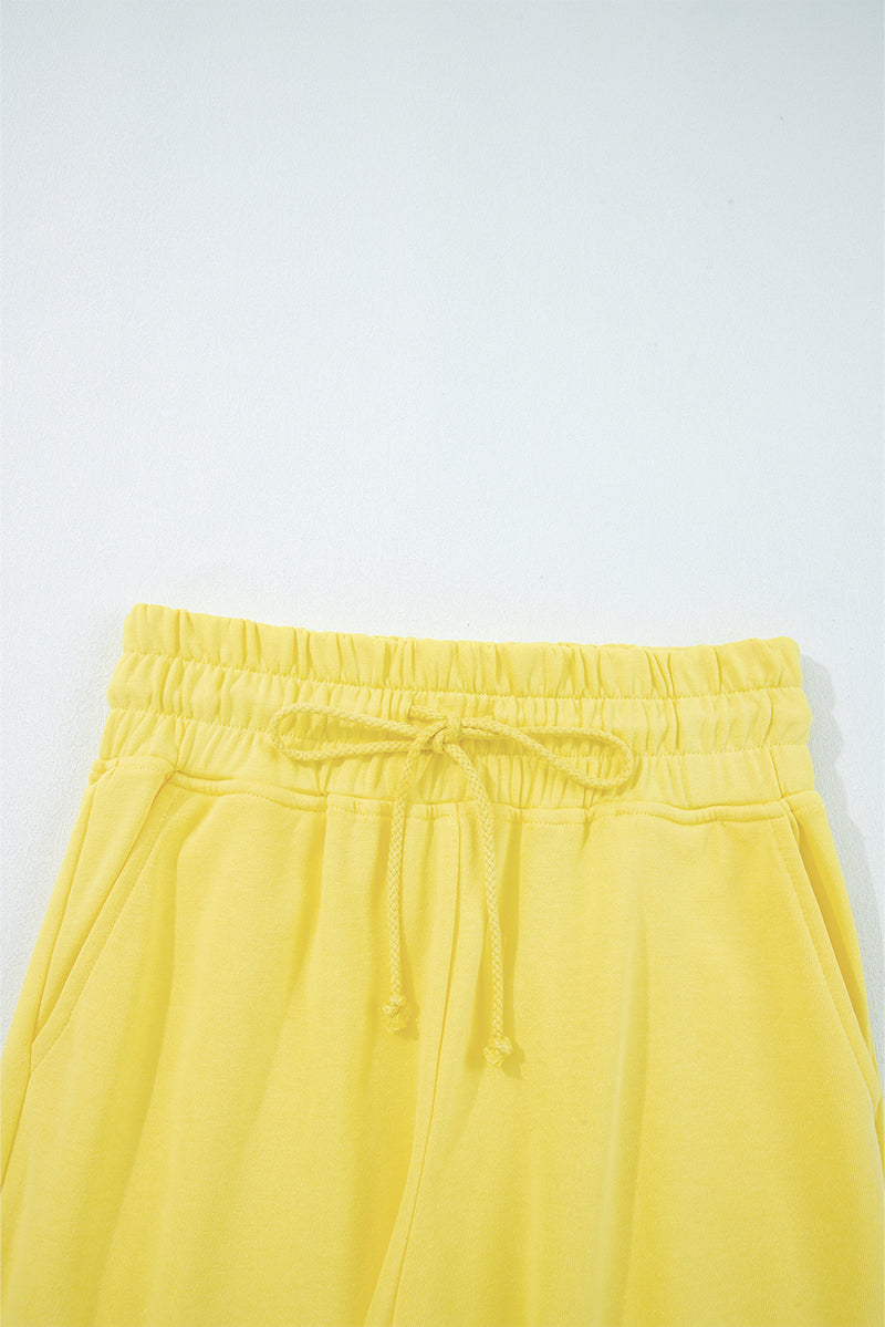 Drop Shoulder Puff Sleeve Crop Pullover Drawstring Wide Leg Pants Set