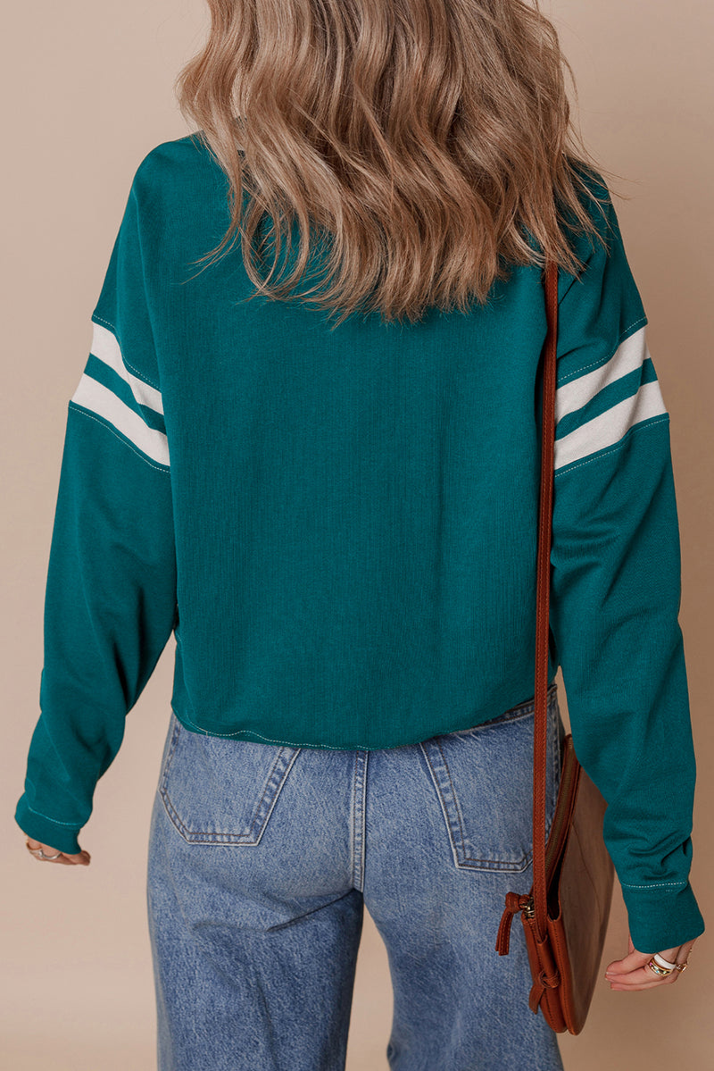 Contrast Striped Patchwork Round Neck Drop Shoulder Sweatshirt