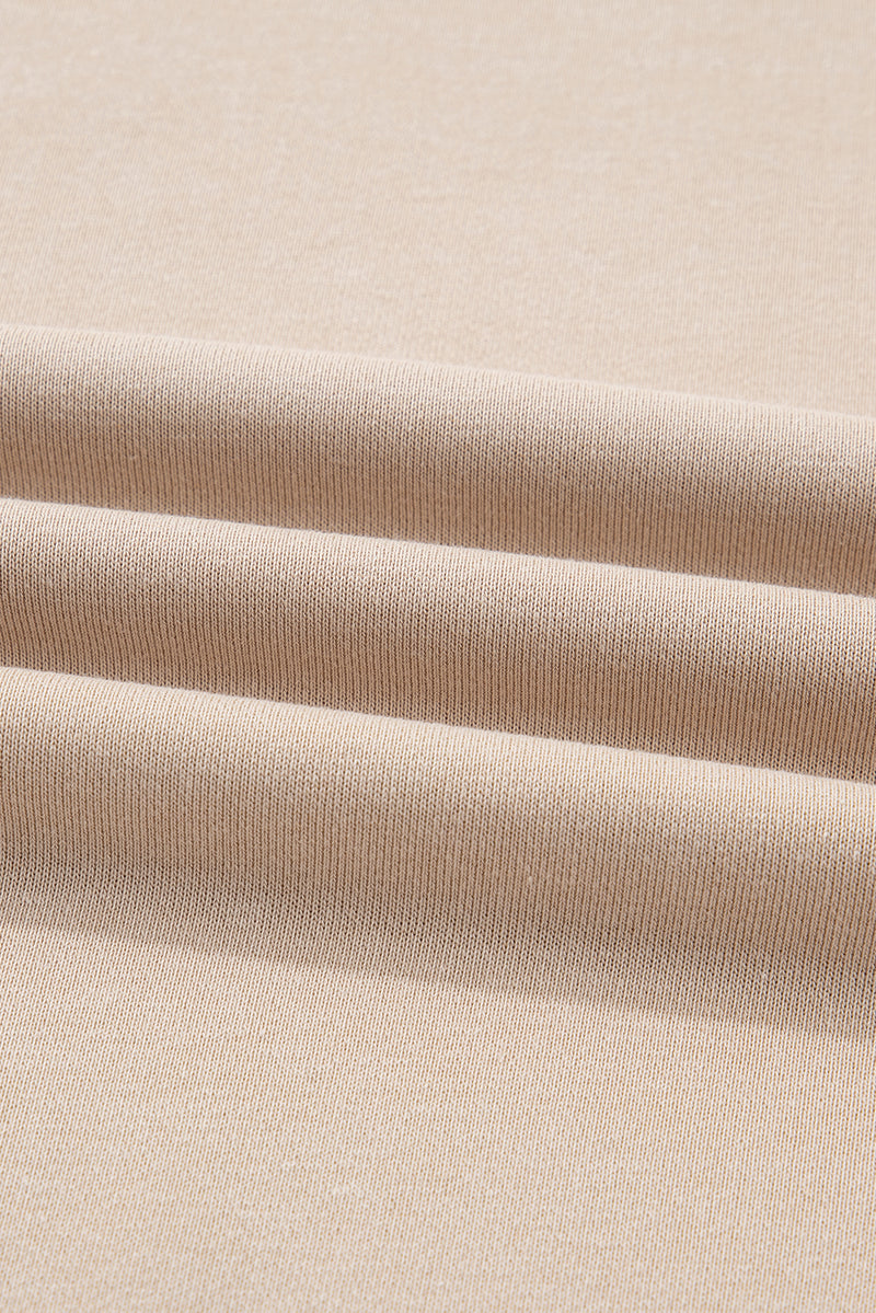 Beige Solid Color Oversize Slit Sweatshirt Ribbed Leggings 2pcs Set