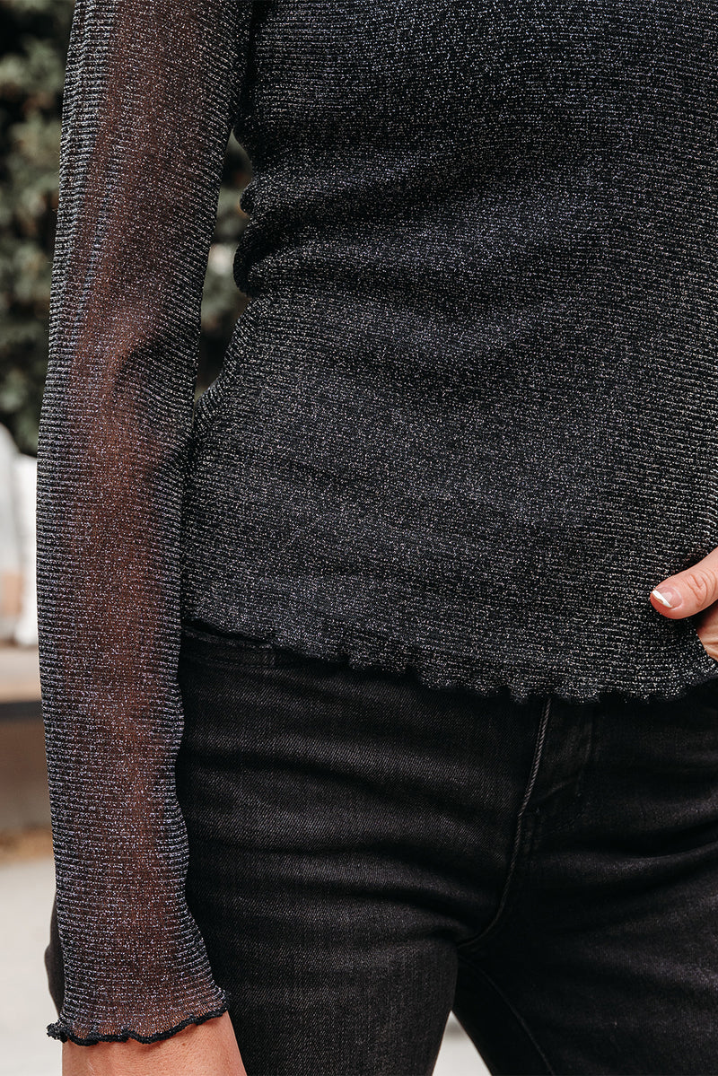 Metallic Glitter Mesh Long Sleeve Top