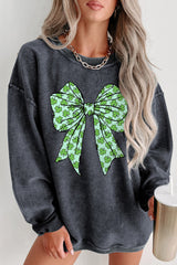 Clover Bowknot Graphic Corded Pullover Sweatshirt