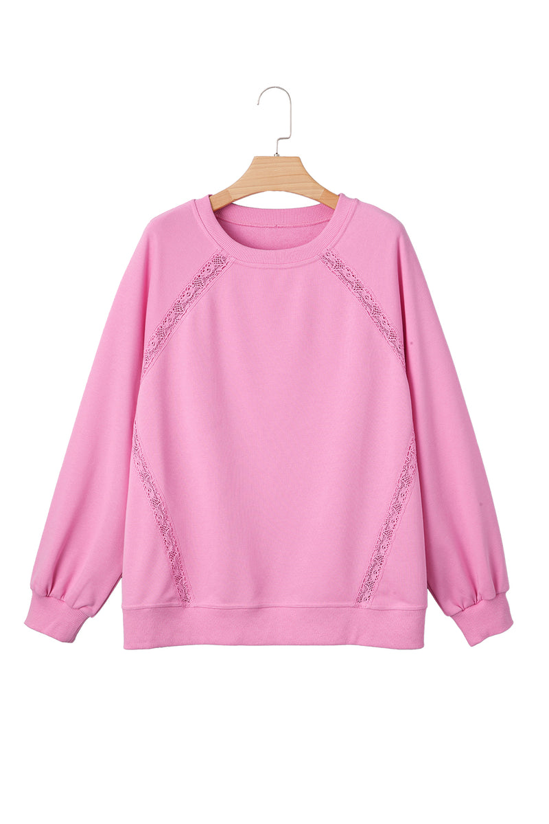 Lace Patched Raglan Sleeve Loose Fit Sweatshirt
