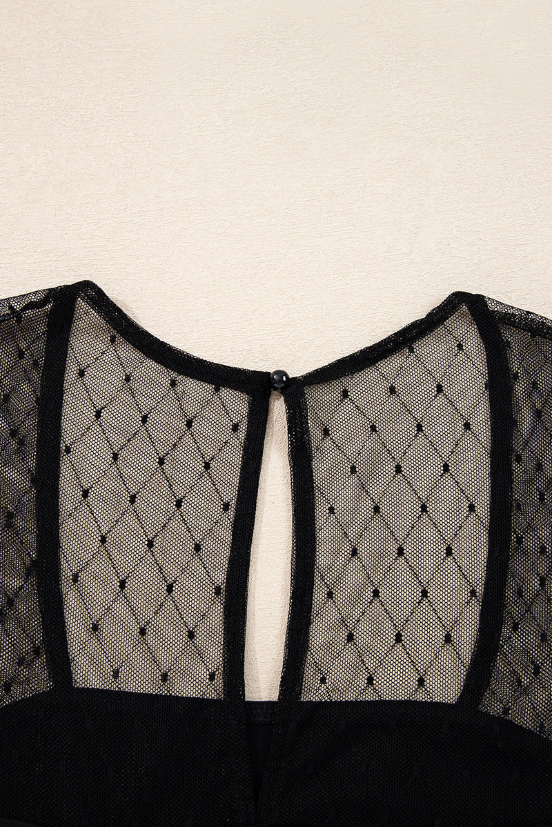 Polka Dot Mesh Long Sleeve Square Neck Bodysuit