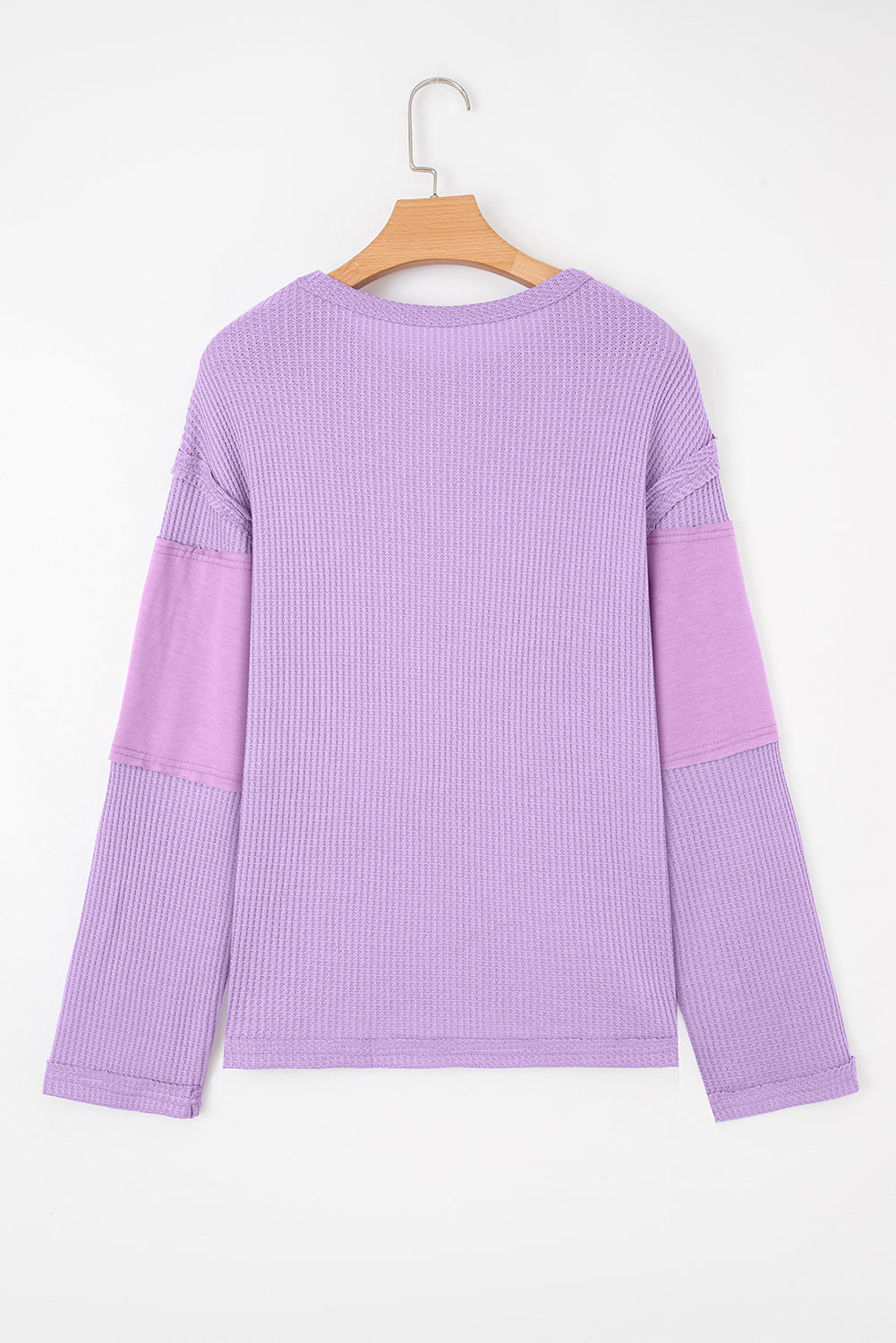 Thermal Knit Contrast Textured Patchwork Long Sleeve Top