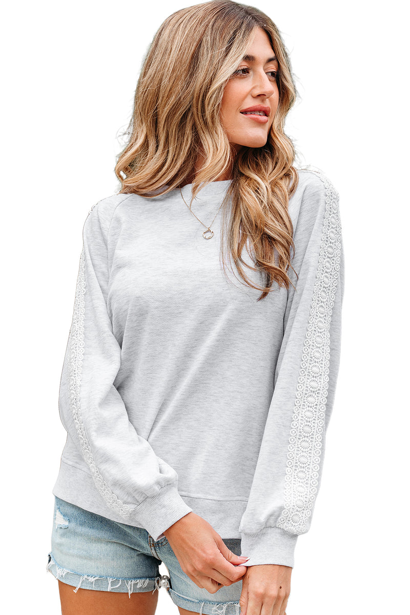 Lace Patchwork Raglan Sleeve Crew Neck Sweatshirt