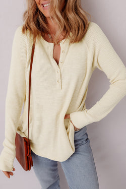 Textured Knit Half Buttons Henley Top