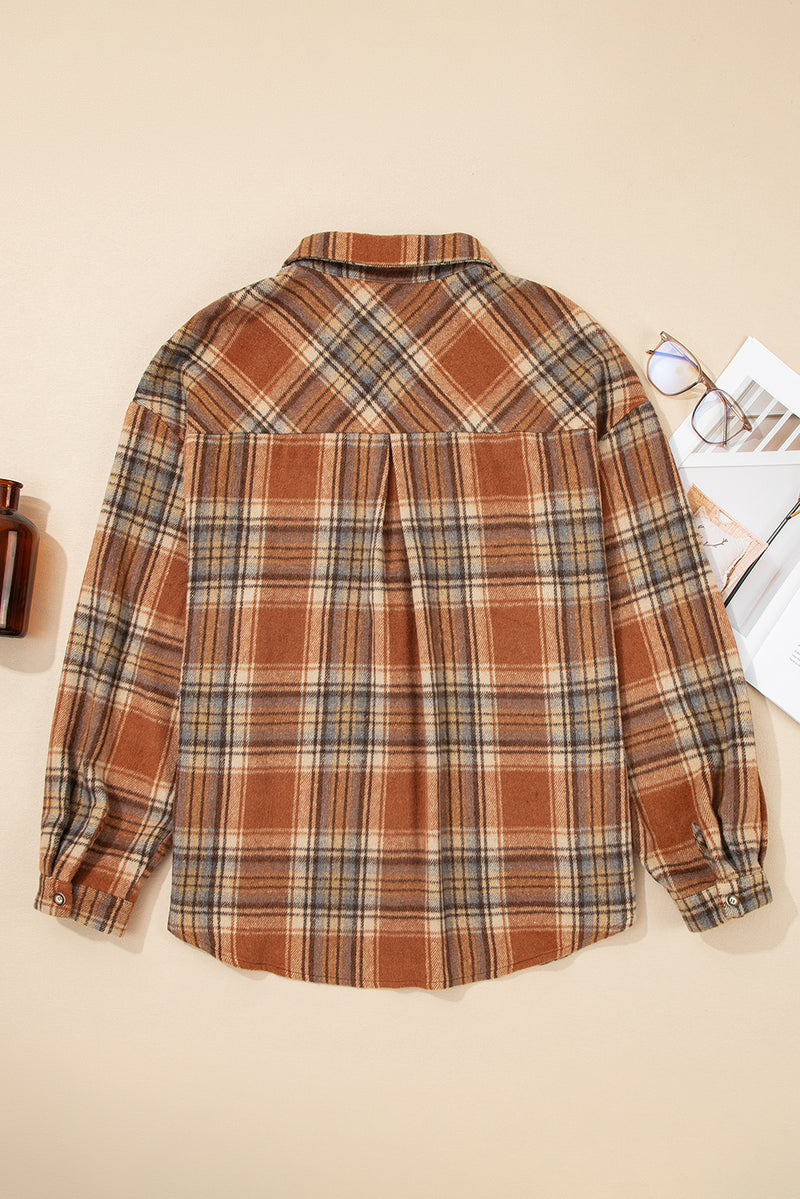 Plaid Print Flap Pocket Buttoned Plus Size Shacket