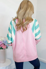 Striped Colorblock Patchwork Raglan Pullover Top with Slits
