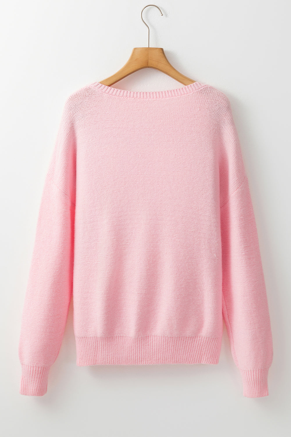 Soft Colored Knitted Flower Pattern Ribbed Edge Sweater
