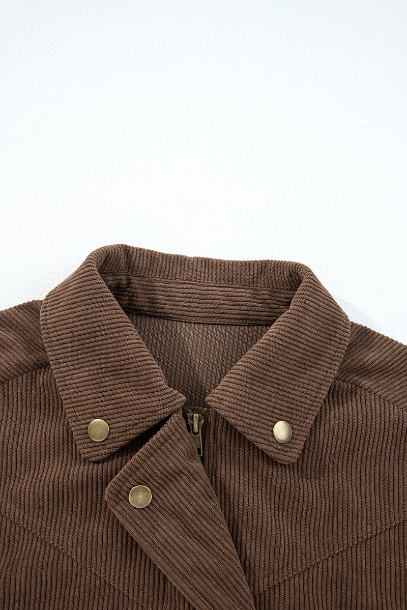 Button Zip Up Lapel Collar Corduroy Jacket