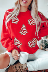 Playful Christmas Tree Patched Dropped Shoulder Sweatshirt