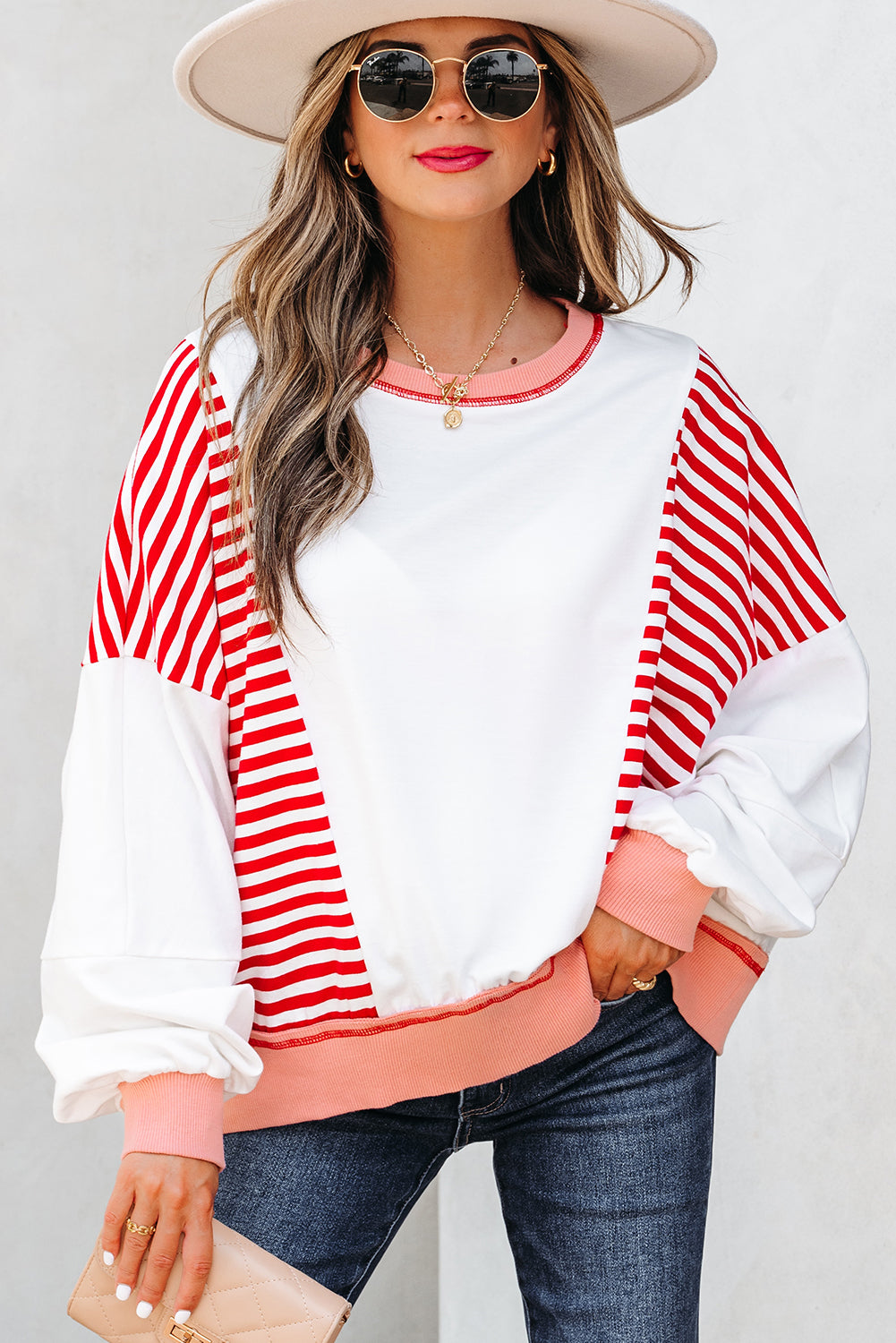 Stripe Colorblock Patchwork Contrast Stitching Oversize Sweatshirt