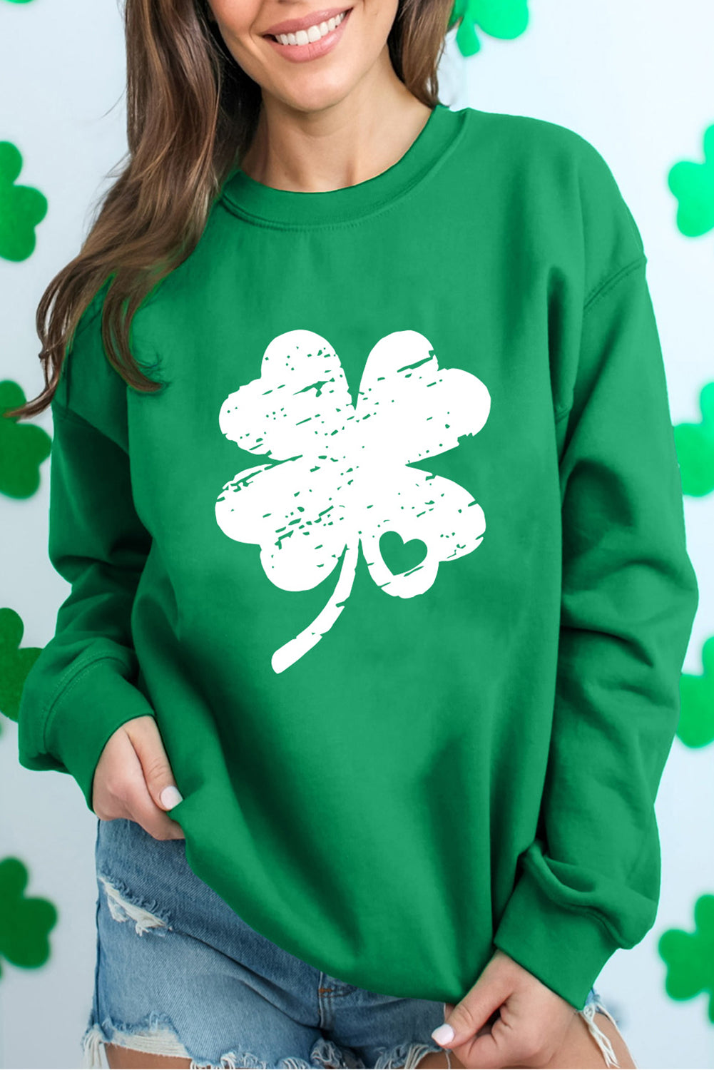 St. Patricks Lucky Clover Graphic Sweatshirt