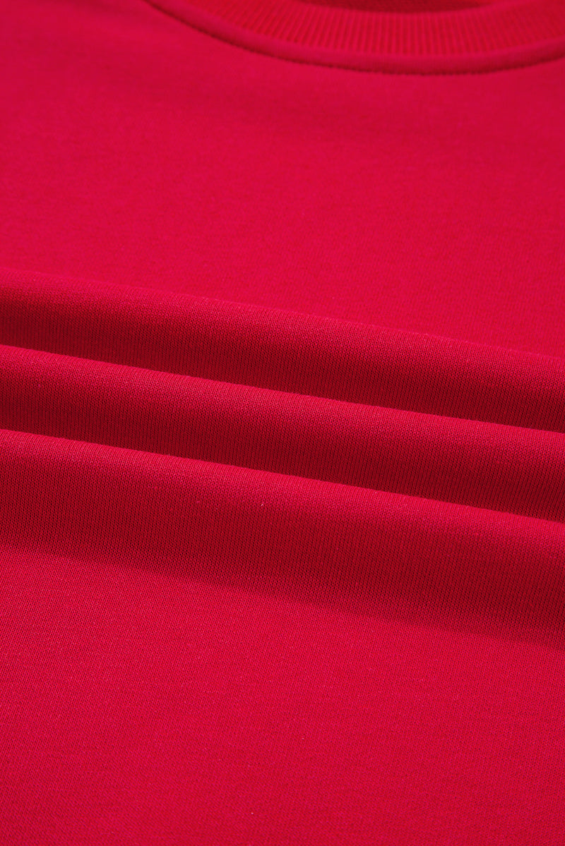 Red Varsity Striped Detail Crewneck Pullover Elastic Sweatpants 2pcs Outfit