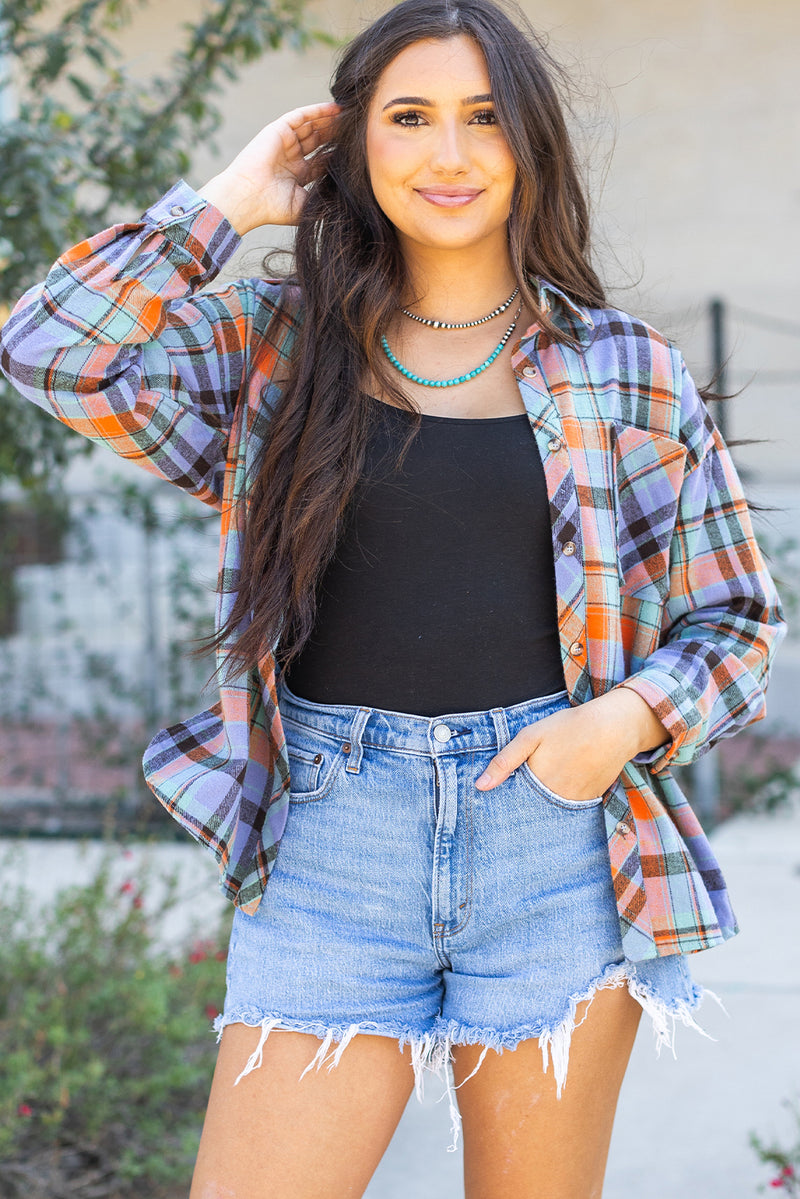 Overlay Plaid Print Loose Vintage Shirt
