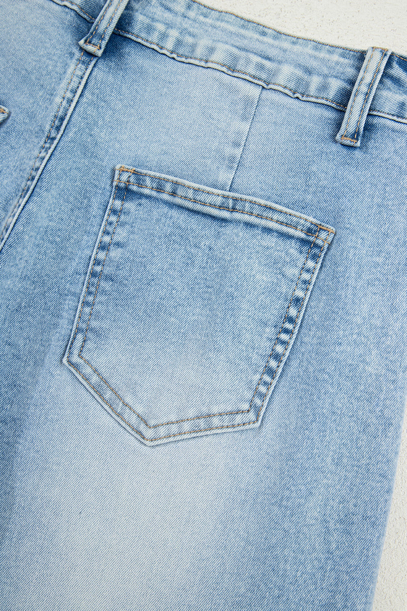 Flower Patched Light Wash Cropped High Waist Jeans