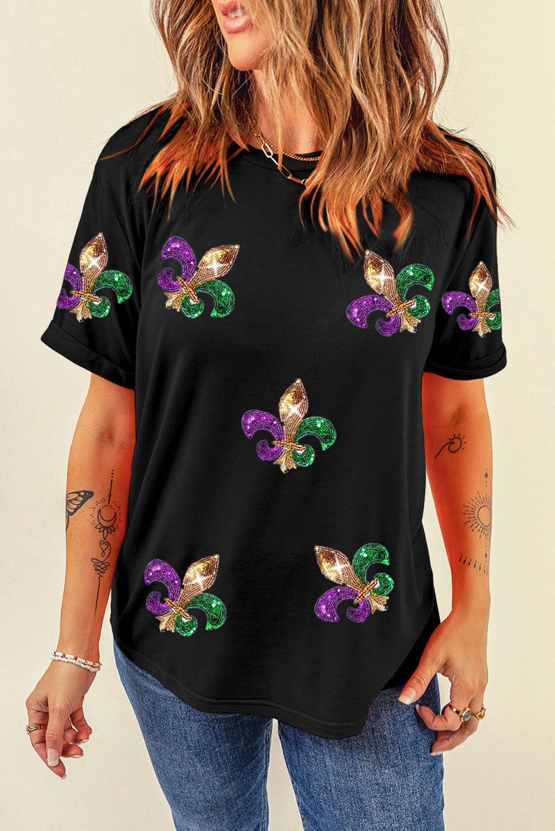 Mardi Gras Symbol Patched Crewneck T Shirt
