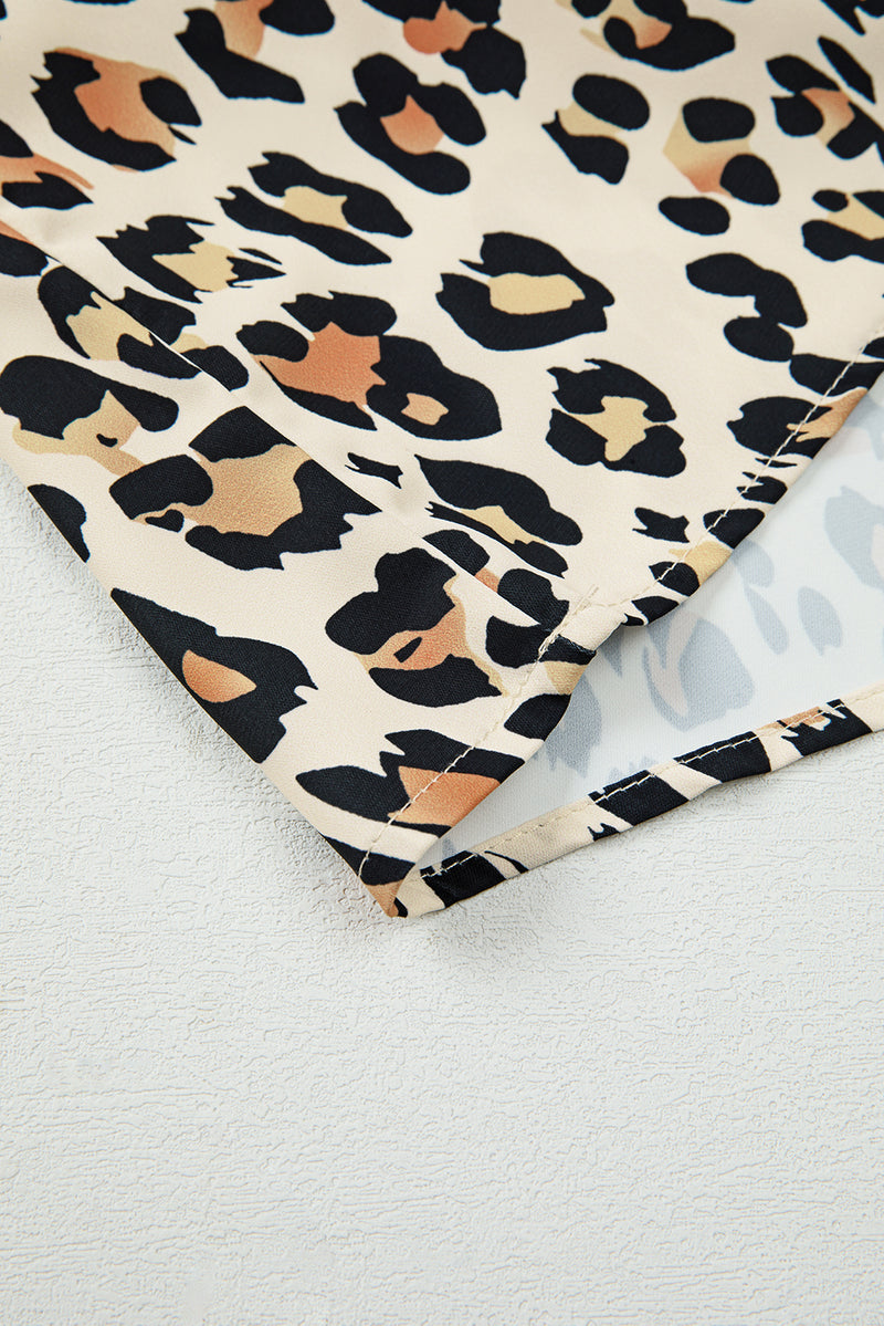 Leopard Color Block Contrast Striped V Neck Half Sleeve Loose Fit Blouse