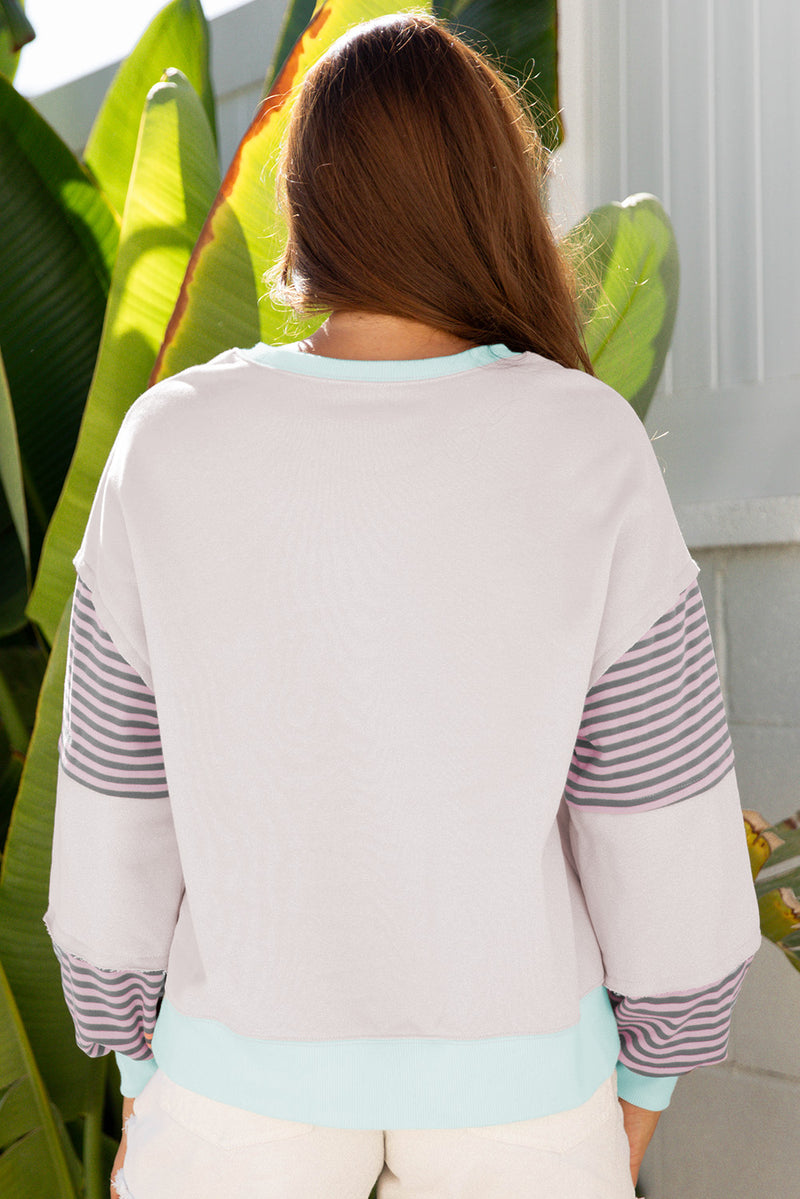 Striped Color block Patchwork Drop Shoulder Sweatshirt