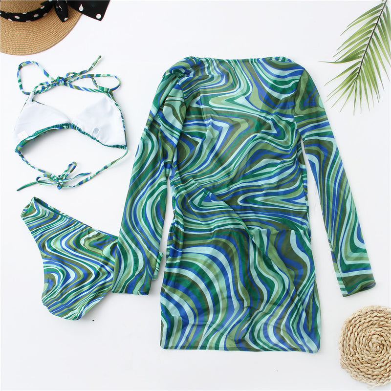 Mesh Pattern Three Piece Bikini Women