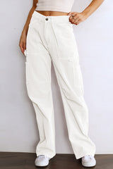 High Waist Straight Leg Cargo Pants with Pockets