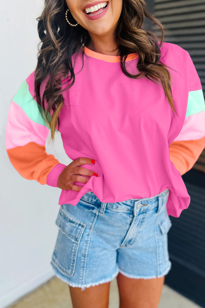 Timeless Color block Patchwork Long Sleeve Loose Top
