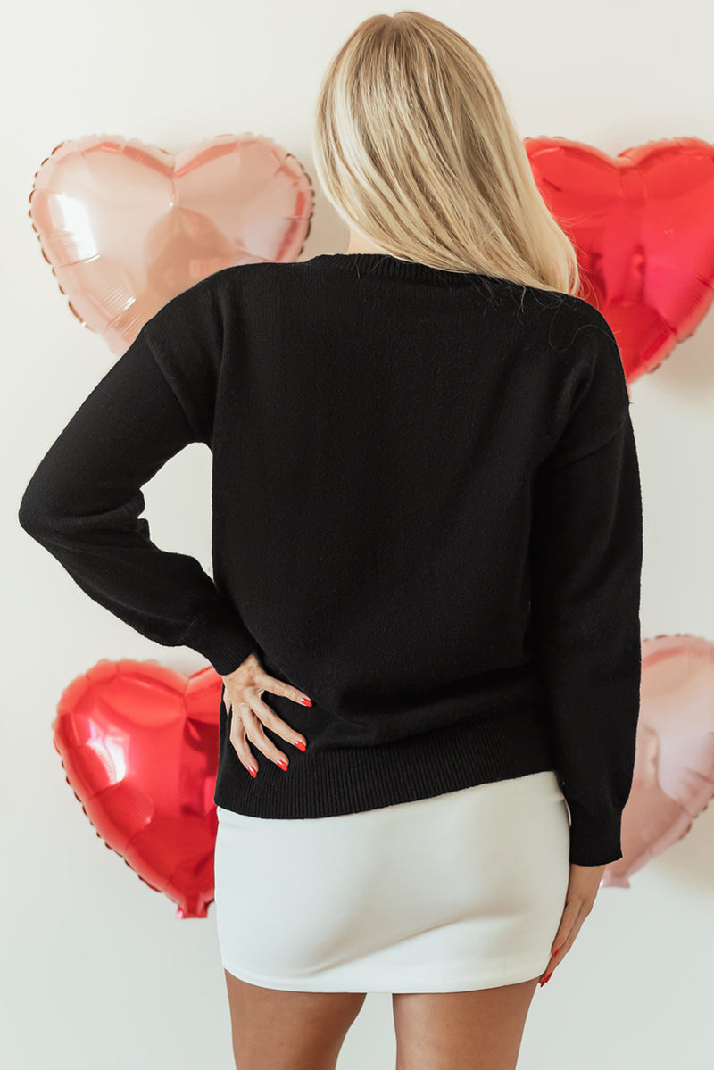 Solid XOXO Glitter Print Round Neck Casual Sweater
