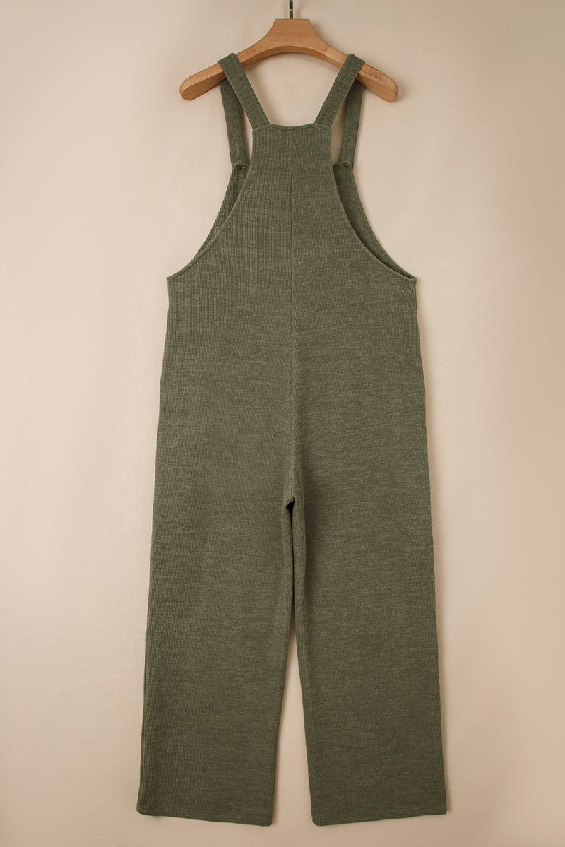 Solid Color Knit Loose Straight Leg Casual Overall Jumpsuit