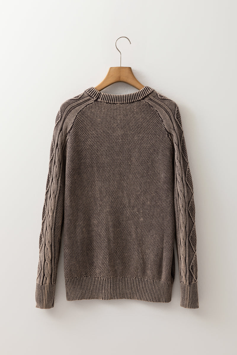 Contrast Cable Knit Sleeve Casual Sweater
