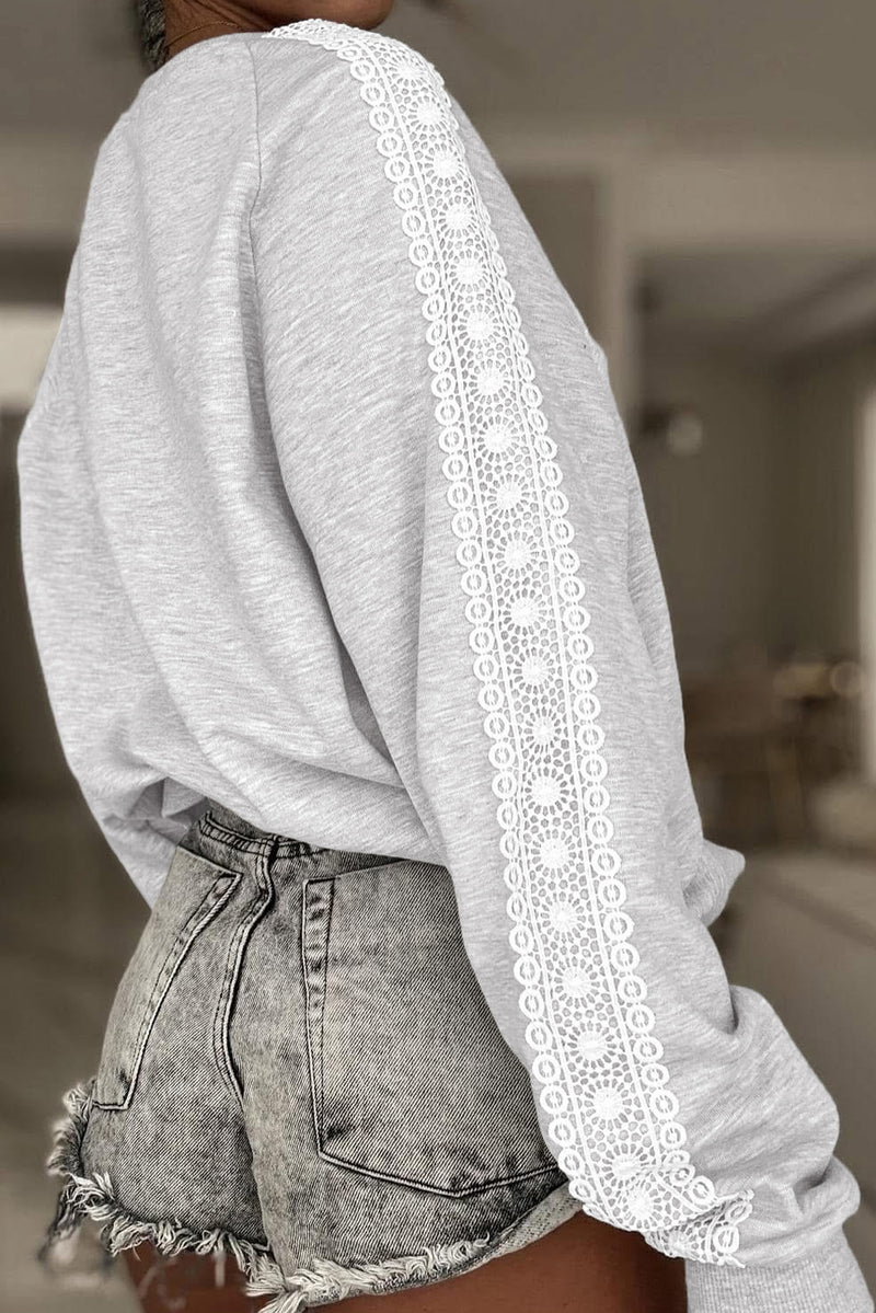Lace Patchwork Raglan Sleeve Crew Neck Sweatshirt