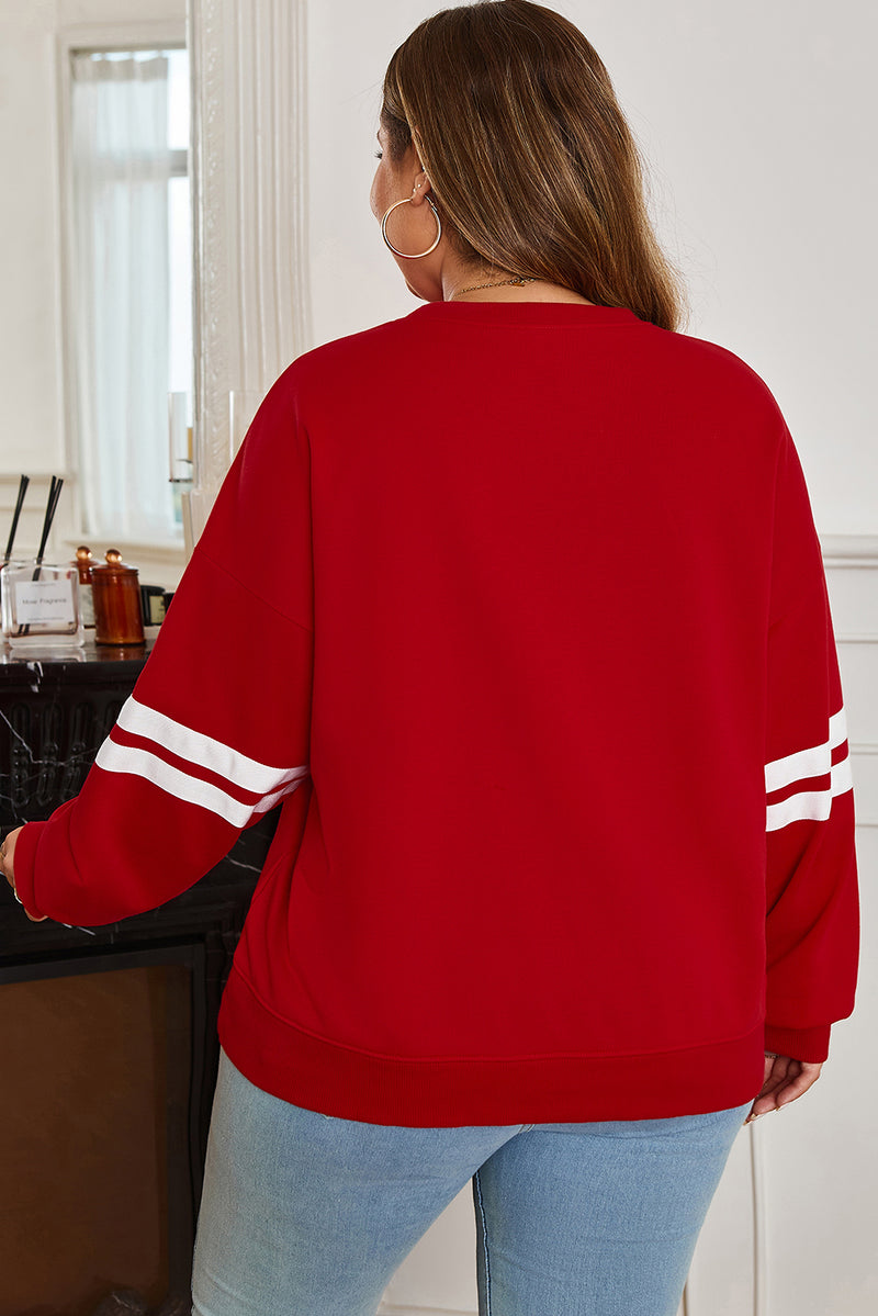 Varsity Striped Detail Crew Neck Plus Sweatshirt