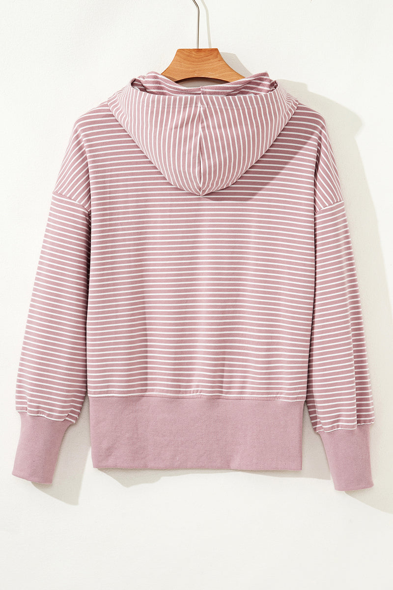Stripe Thumbhole Side Slits Drop Shoulder Loose Fit Hoodie