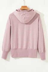 Stripe Thumbhole Side Slits Drop Shoulder Loose Fit Hoodie