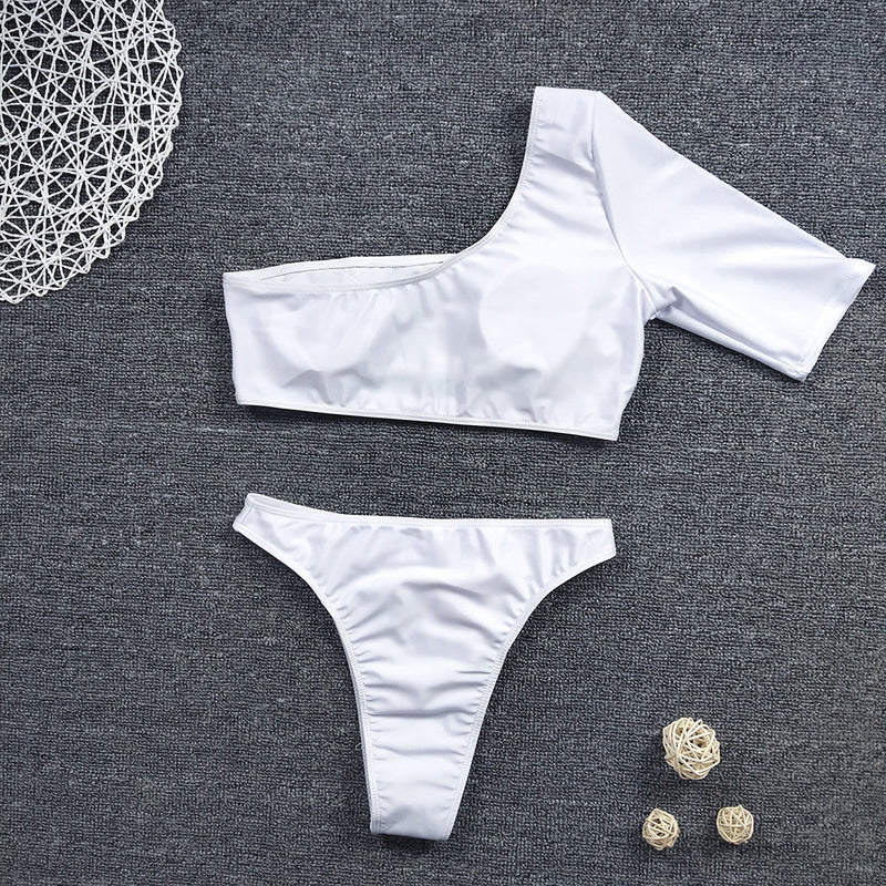 Solid Color Bikini Half Sleeve Swimsuit Women