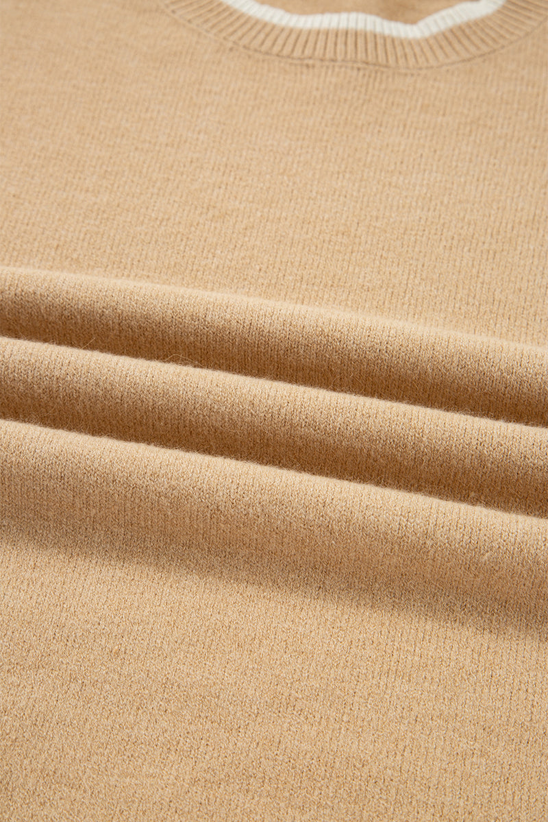 Leopard Bow Decor Split Cuff Contrast Trim Sweater