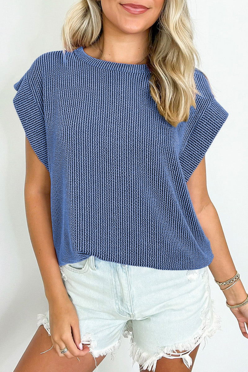 Rose Twisted Rib Wide Sleeve Crew Neck T Shirt