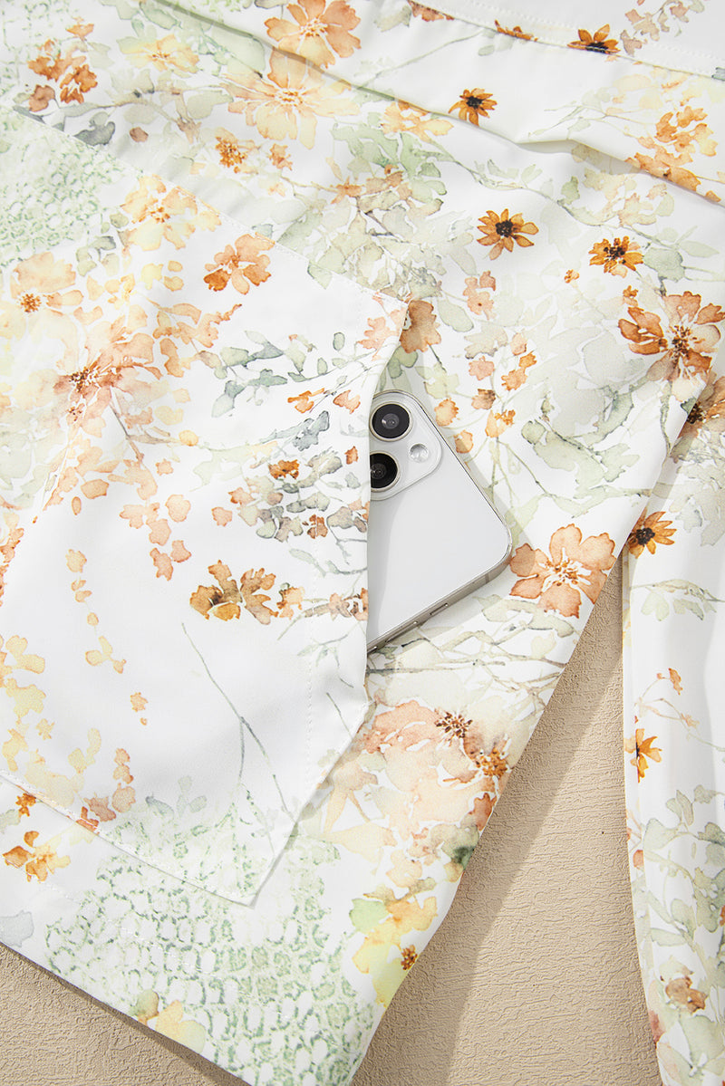 Floral Print Half Zip Hooded Long Sleeve Top