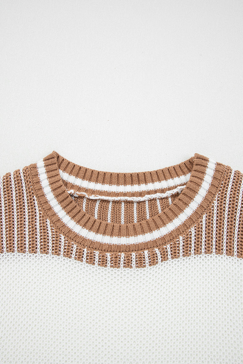 Two Tone Striped Patchwork Drop Shoulder Loose Sweater