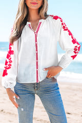 Floral Embroidered Puff Long Sleeve Casual Shirt