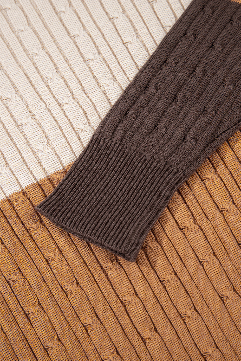 Colorblock Cable Knit Round Neck Sweater