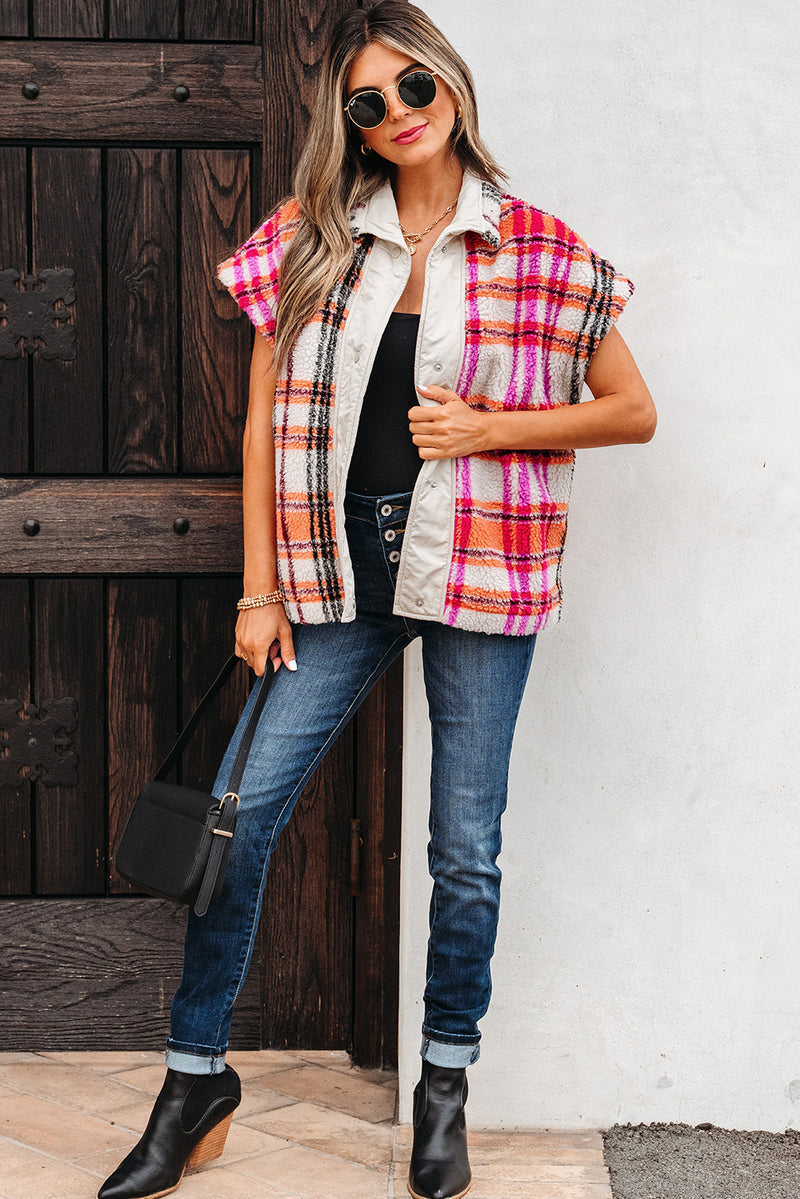 Rose Sherpa Plaid Jacket Vest
