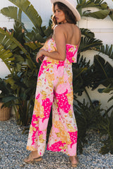 Floral Print Ruffled High Waist Tube Top Loose Jumpsuit